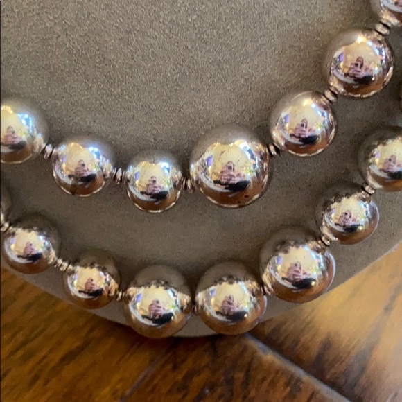 Double Strand Silver Ball Necklace - Picture 2 of 4